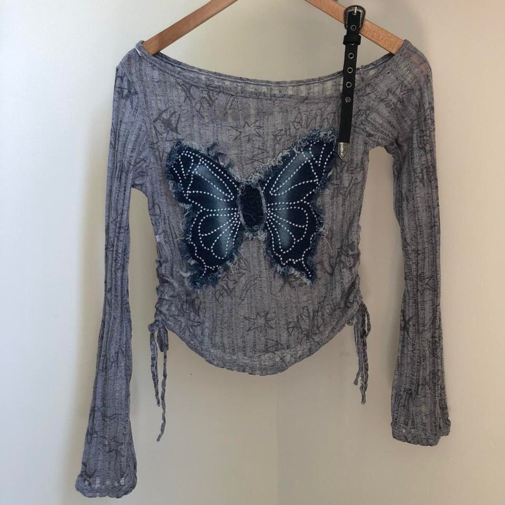 goth n rock off the shoulder butterfly top